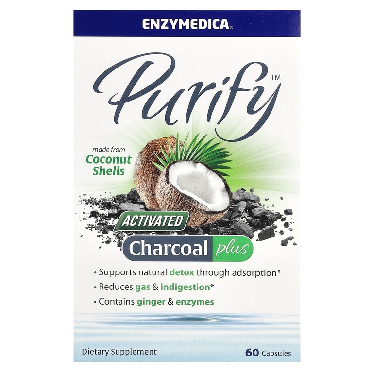 Enzymedica Purify, активированный уголь, 60 капсул