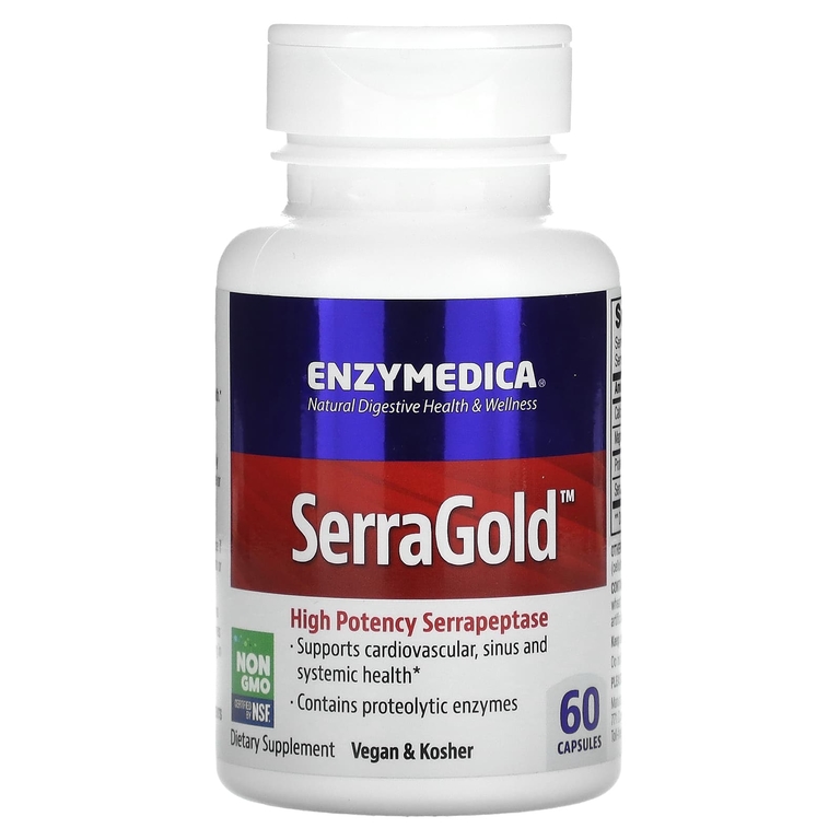 Enzymedica SerraGold, высокоэффективная серрапептаза, 60 капсул