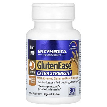 Enzymedica GlutenEase, добавка для переваривания глютена с повышенной силой действия, 30 капсул