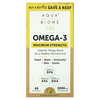 Enzymedica Aqua Biome, омега-3, максимальная сила действия, лимонный вкус, 1000 мг, 60 капсул