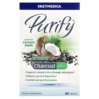 Enzymedica Purify, активированный уголь, 60 капсул