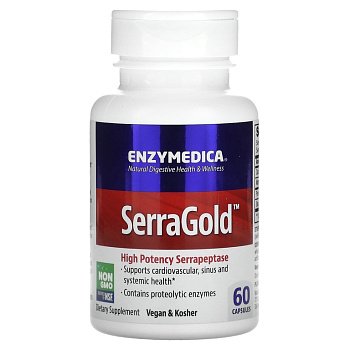Enzymedica SerraGold, высокоэффективная серрапептаза, 60 капсул Enzymedica SerraGold, высокоэффективная серрапептаза, 60 капсул