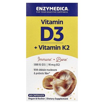 Enzymedica Органический D3 + витамин K2 60 капсул Enzymedica Органический D3 + витамин K2 60 капсул